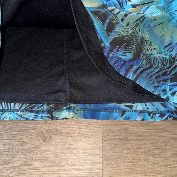 Vintage Y2K Tropical Blue Leaf Print Spaghetti Strap Mini Dress USA Made Size M - Picture 7 of 9